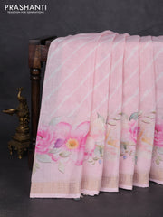 Pure linen saree baby pink with allover leheriya style prints and zari woven border