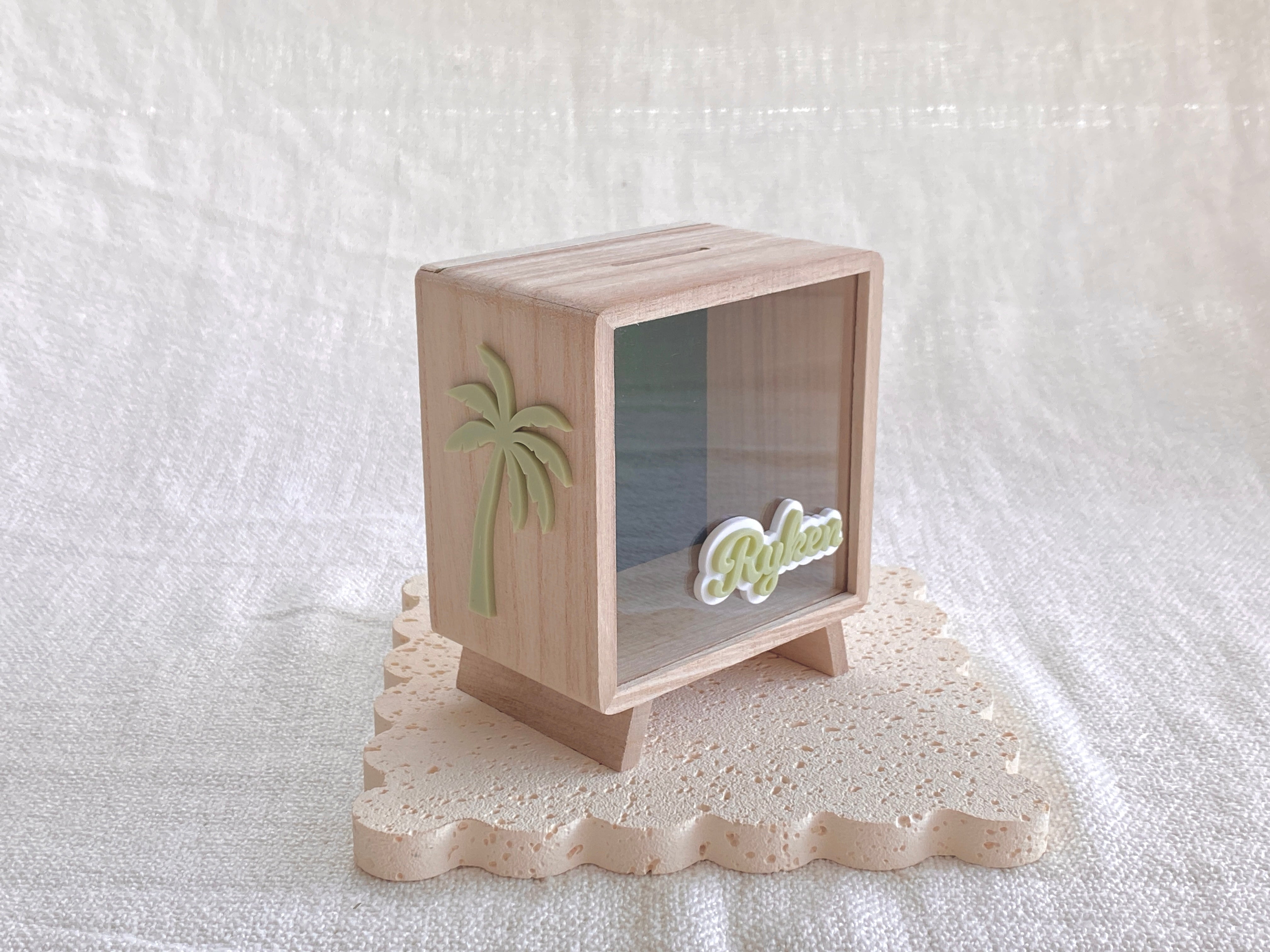 Money Box piggy Bank for kids Palm tree, Kids savings box, childrens personalised wooden money box