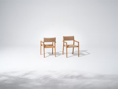 Nalia Stackable Outdoor Dining Chairs Solid Wood Woven Wicker Armchair, Set of 2