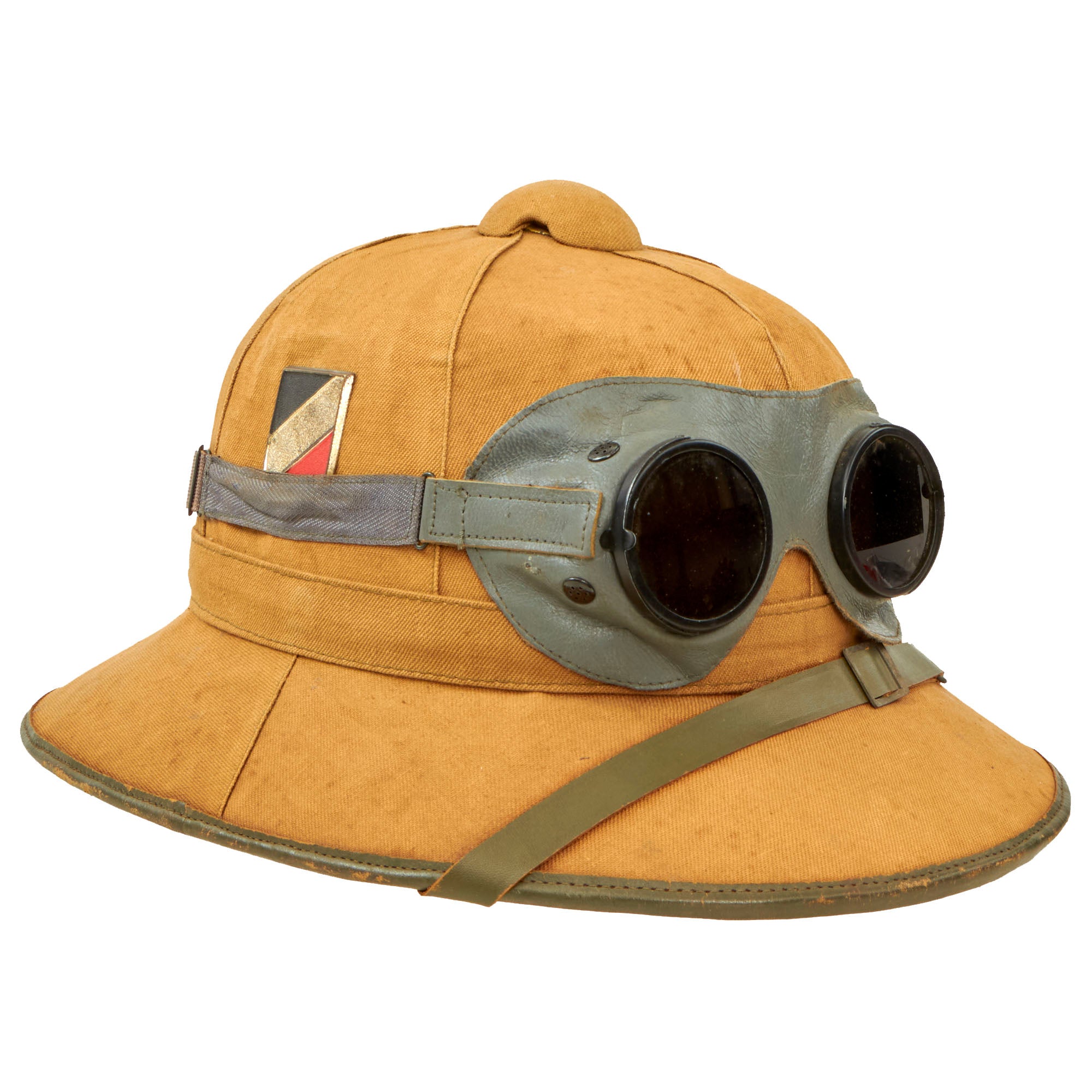 Original German WWII 1941 Dated First Model DAK Afrikakorps Sun Helmet by HR with Ultrasin Goggles - size 57 Original Items