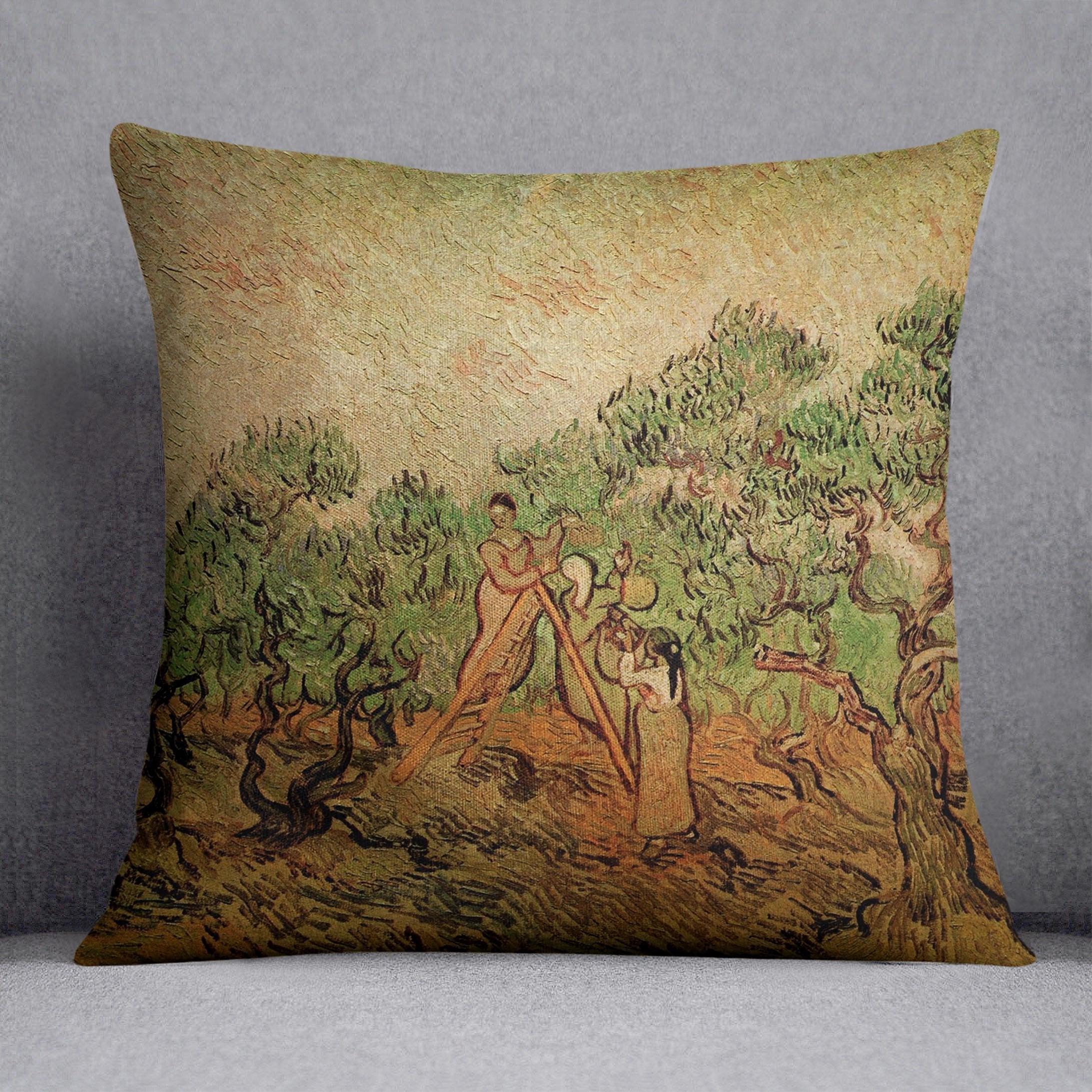 Olive Picking by Van Gogh Throw Pillow