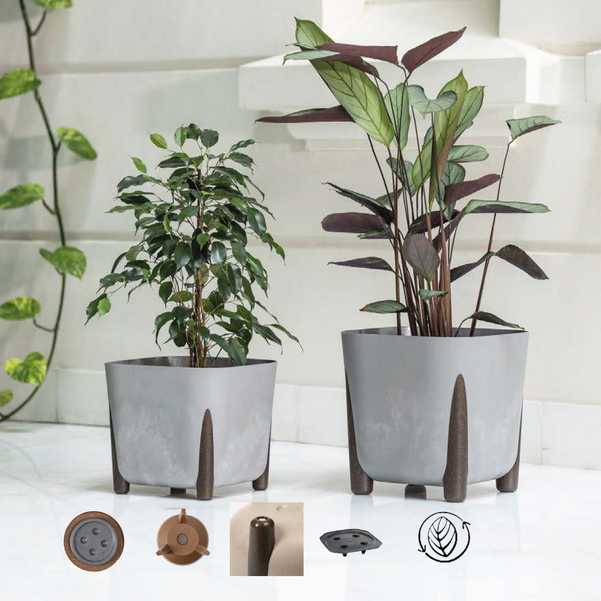 Frida Eco Square Pot Concrete Effect