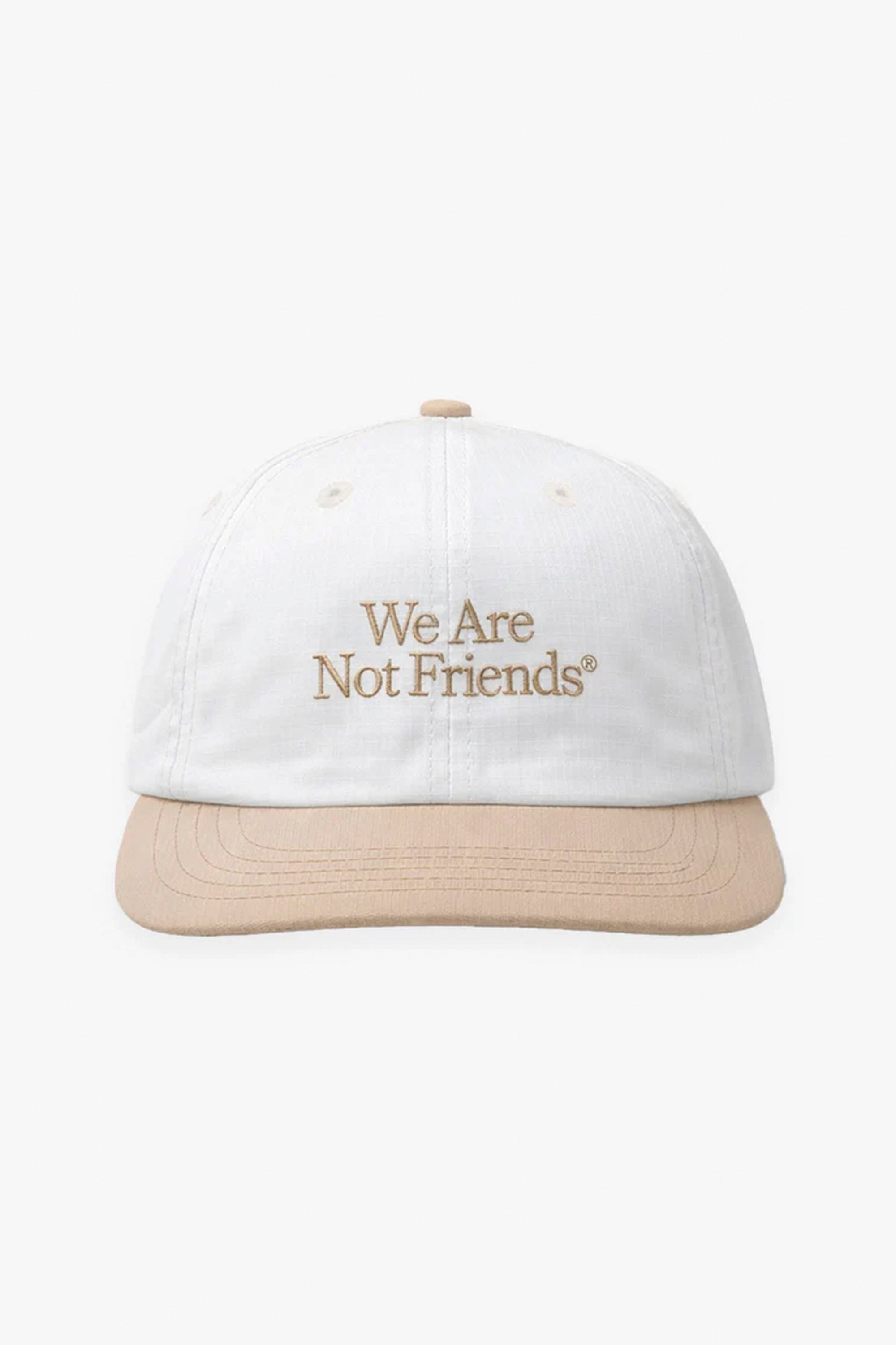 We Are Not Friends Typo Hat – white earth typographic cap, one size – Pukas Surf Shop