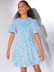 Buy Lipsy Blue Sequin Bubble Hem Party Dress (5-16yrs) from Next USA