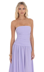 Strapless Drop Waist Maxi Dress in Lavender