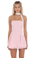 Satin Scarf Strapless Dress in Pink