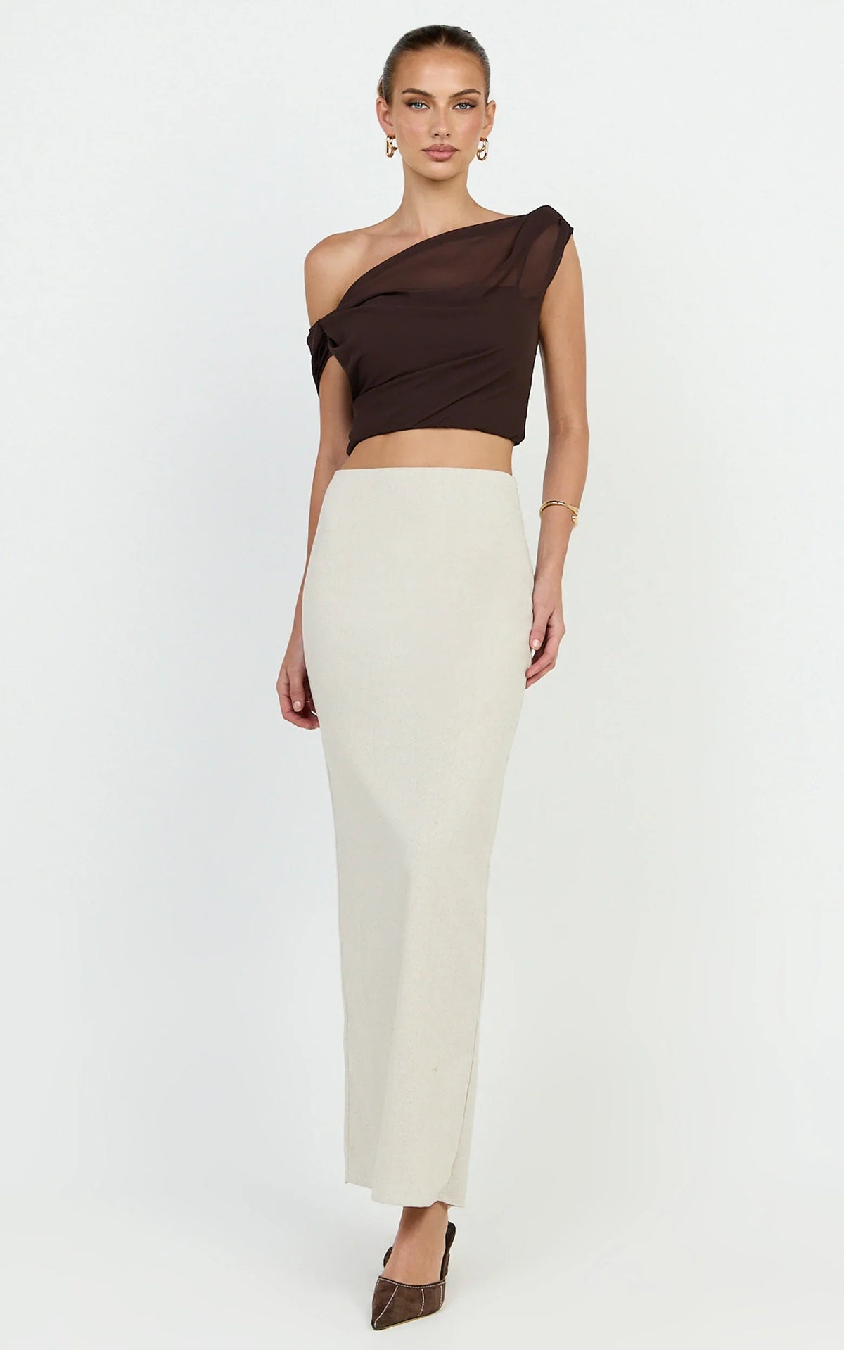 Vance Maxi Skirt - Linen Back Split Skirt in Oat