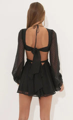 Long Sleeve Flare Dress in Black
