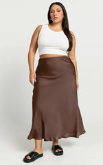 Amari Maxi Skirt - High Waisted Bias Cut Skirt in Chocolate
