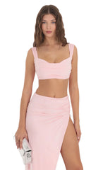 Suede Ruched Two Piece Set in Pink