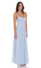 Floral Chiffon Maxi Dress in Light Blue