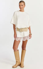 Rina Mini Dress - Mini Lace Trim Dress in Off White
