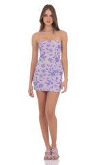 Strapless Sequin Floral Bodycon Dress in Lavender
