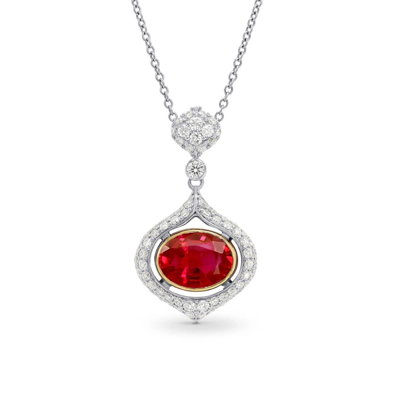 bezel set robijn met diamanten 4,75 karaat hanger ketting wit goud - harrychadent.nl