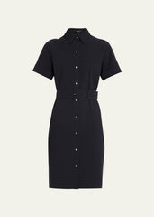 Theory Belted Short-Sleeve Seersucker Shirtdress