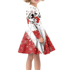 Fkelyi Size 13-14 Y Long Sleeve Dress Elastic Xmas Snowman Round Neck Midi Sundress Lightweight Snowflake Christmas Dresses for Girls, Girl's, Size: