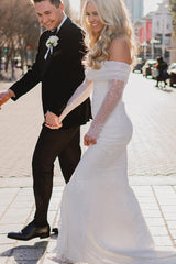 Sparkly Mermaid Off the Shoulder Long Sleeves Sequins Wedding Dresses AB081910
