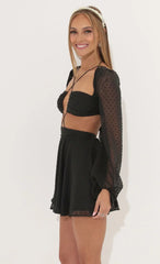 Long Sleeve Flare Dress in Black