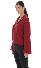 Knit Quarter-Zip Jumper in Maroon
