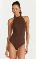 Margot Bodysuit - High Neck Bodysuit in Chocolate