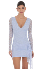 Lace Long Sleeve Tassel Dress in Light Blue