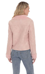 Sherpa Collar Suede Jacket in Pink