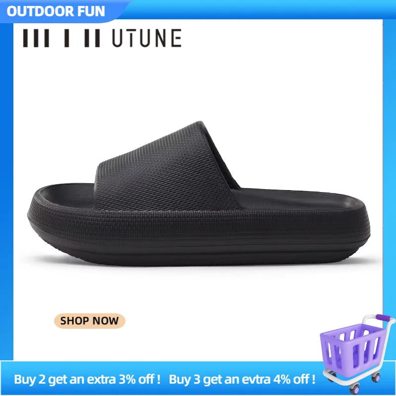 UTUNE 51CM slippers for man Platform House Shoes EVA Soft fashion slides Anti-slip Summer Sandals Women Bathroom Shoes Shower