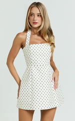 Dante Mini Dress – White Polkadot Halter Tie Flare Dress