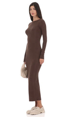 Ribbed Open Back Maxi Dress in Brown