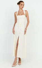 Marla Midi Dress - Square Neck Button Front Shift Dress in Cream