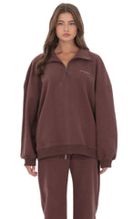 Quarter Zip-Up Jumper in Brown