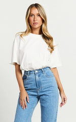 Prizza Top - Longline Boyfriend Tee Top in White