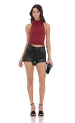 Distressed High Waisted Denim Shorts in Black