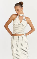 Charlotte Top - Polka Dot Halter Neck Top in White & Black Polka Dots