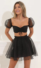 Baby Doll Two Piece Set in Black Dots
