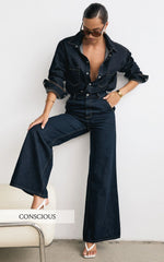 Therese Jeans - High Waist Wide Leg Flare Recycled Denim Jeans in Raw