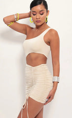 One shoulder Ruched Cutout Dress in Champagne
