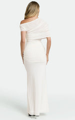 Nicolette Maxi Dress - Cape Sleeve Off Shoulder Dress in Cream