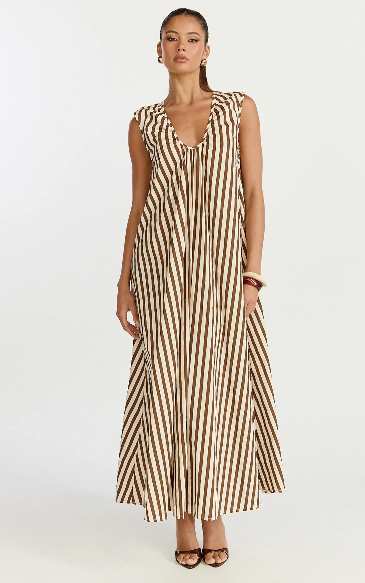 Raye Midi Dress - Sleeveless Dress in Chocolate