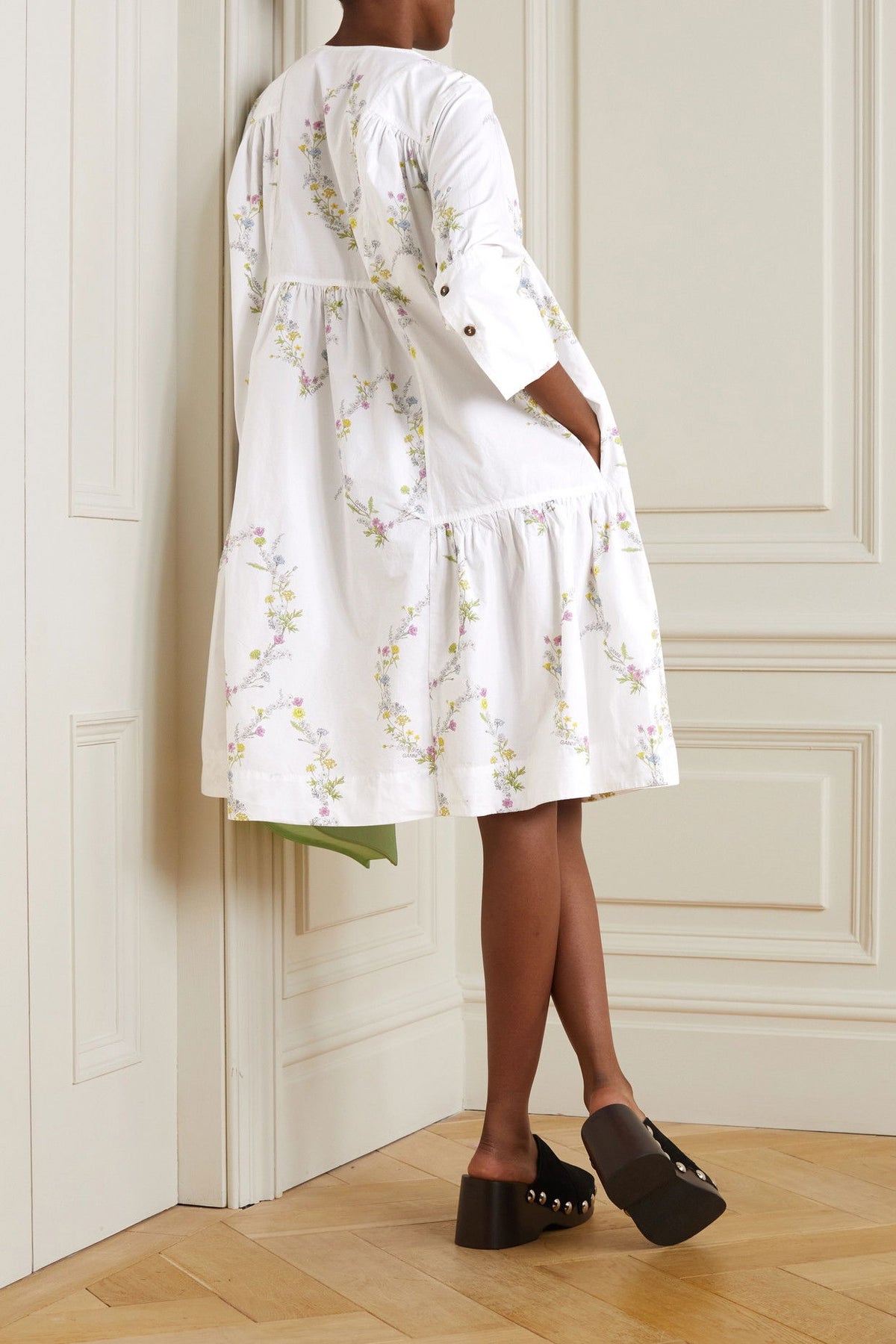 GANNI Tiered Floral-Print Organic Cotton Poplin Mini Dress