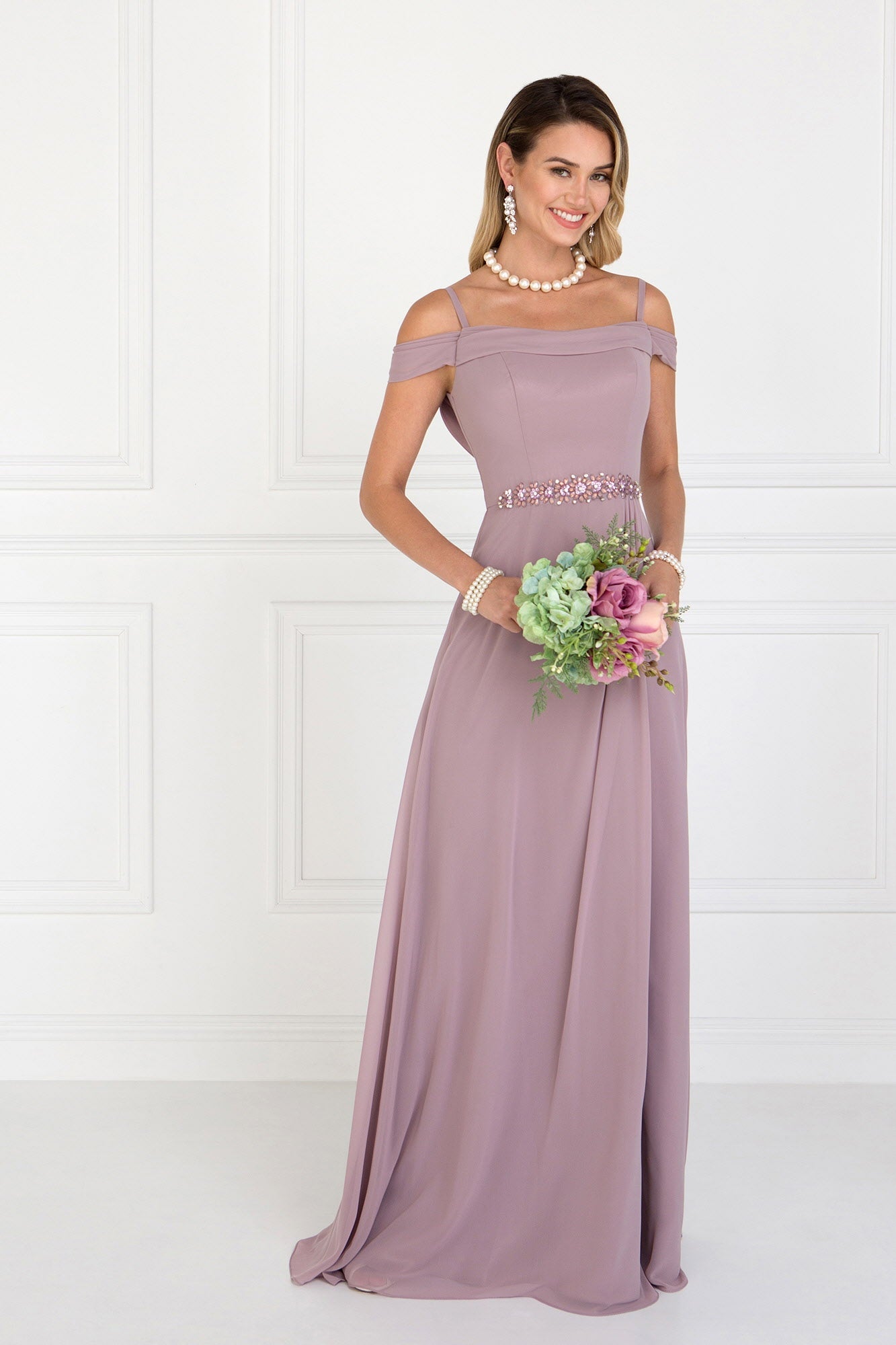 Chiffon Ruched A-Line Long Dress GLGL1522