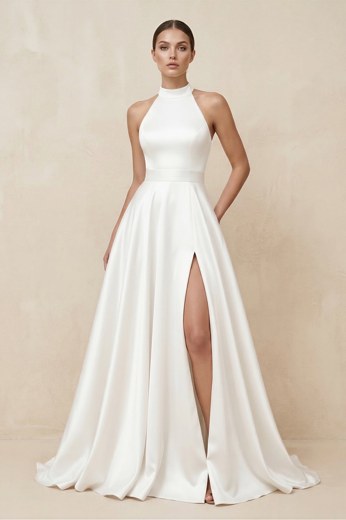 Simple Modest A-Line Halter Maxi Wedding Dress – Wedding Dresses by KissProm | Available at KissProm