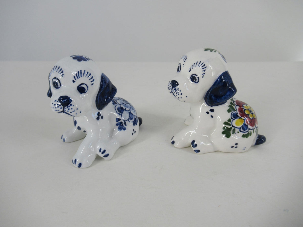 delftblue and multicolor ceramic puppies
