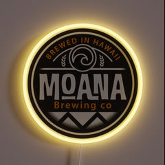 Customneon sign for Moana Brewing Co, featuring a circular design with 'Brewed in Hawaii' text
