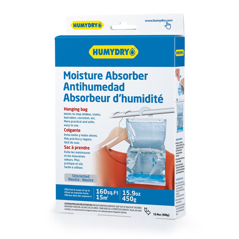 Humydry Moisture Absorber Hanging Bag 15.9 oz – Unscented or Wool Protector Dehumidifier for Closets, RVs & Basements - DR2K - Moisture Absorber - Unscented - 15.9 oz - 1 ct - 1