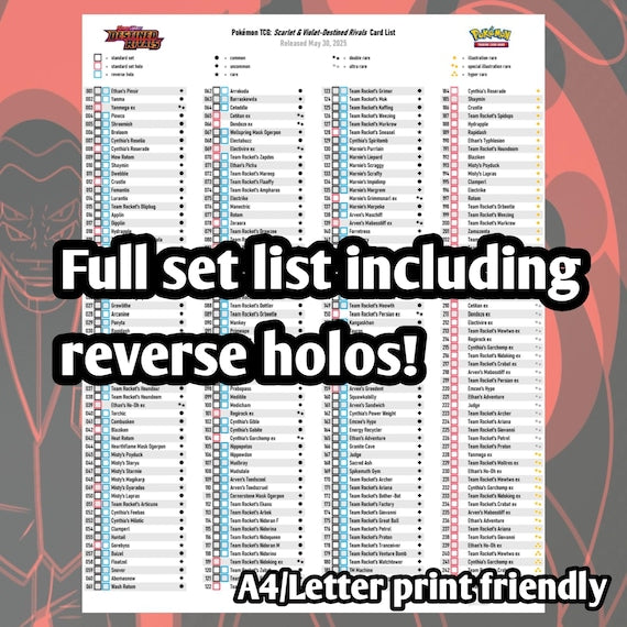 Pokemon TCG Destined Rivals Set Binder Placeholder and Checklist Master Card  List Digital Download Scarlet & Violet