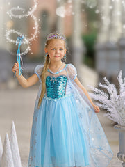Elsa Snow Queen Dress: Sequin Bodice, Snowflake Cape