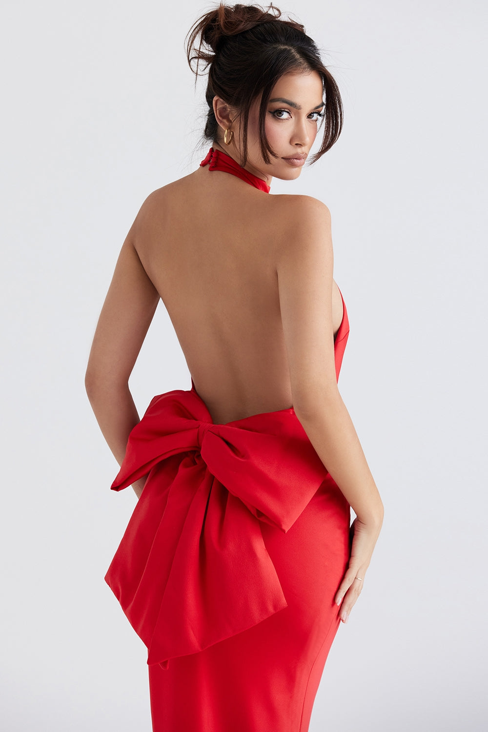 Clothing : Maxi Dresses : 'Ilaria' Red Bow Halter Dress