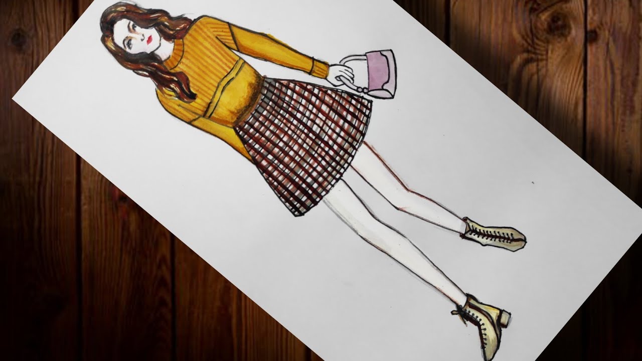 Girl wearing short dress drawing | How to draw a dress