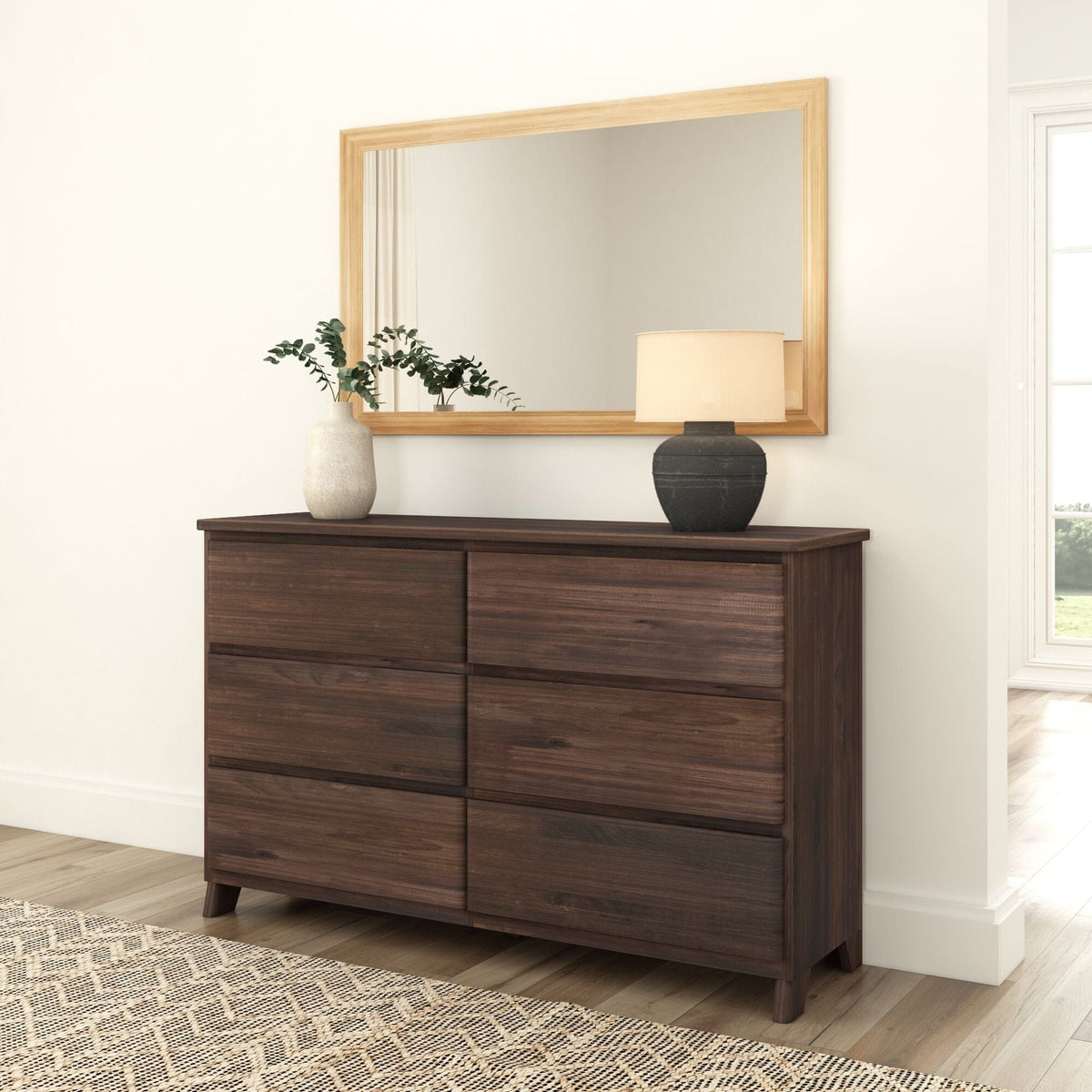 Rustic 6-Drawer Wide Dresser Dresser Plank+Beam Barnwood Brown